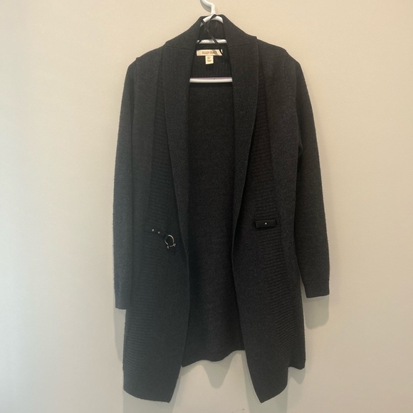 Ellen Tracy Cardigan Sweater Size S Charcoal Grey Detail Buckle - Picture 2 of 6